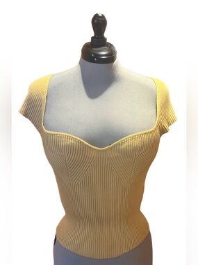 H&M Ribbed Sweetheart Neck Dusty Yellow Top Size L